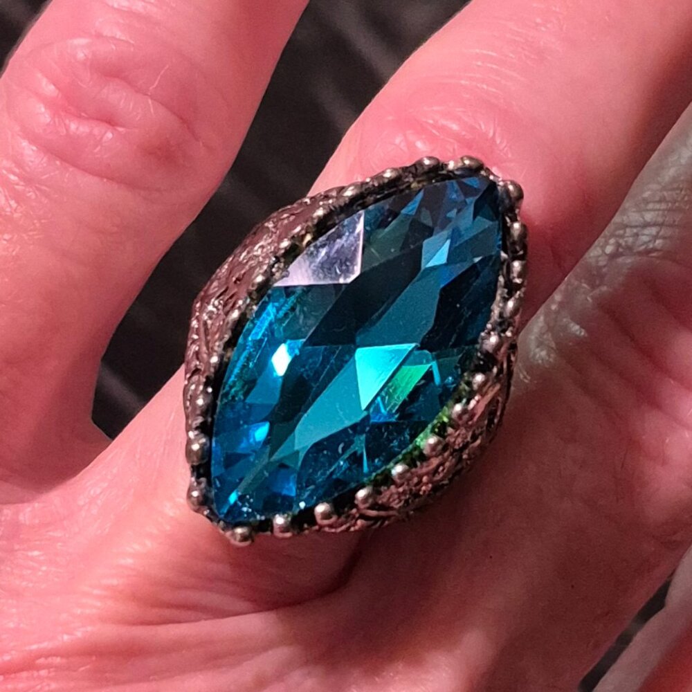 Handcrafted huge birthstone (December) ring. Costume.